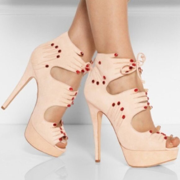 Charlotte Olympia Hands On' Suede Heels Women Size 38.5 - Picture 15 of 16